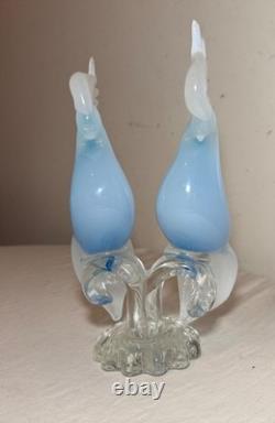 Vintage hand blown Italian Murano opaline glass cockatoo bird sculptures statue