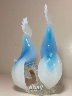 Vintage hand blown Italian Murano opaline glass cockatoo bird sculptures statue