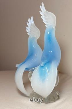 Vintage hand blown Italian Murano opaline glass cockatoo bird sculptures statue