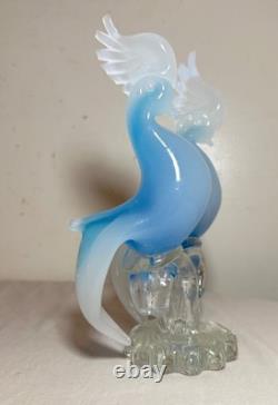 Vintage hand blown Italian Murano opaline glass cockatoo bird sculptures statue