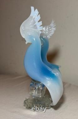 Vintage hand blown Italian Murano opaline glass cockatoo bird sculptures statue