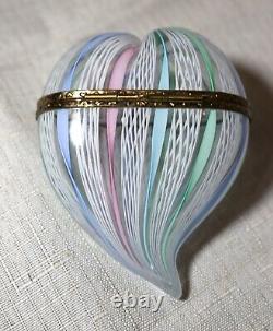 Vintage hand blown Murano Italian art glass ornate brass pastel heart box jar