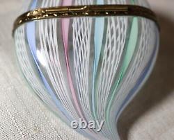 Vintage hand blown Murano Italian art glass ornate brass pastel heart box jar