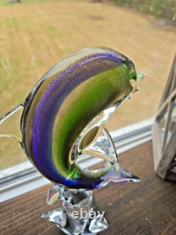Vintage hand blown Murano Italian art studio glass dolphin sculpture statue gold