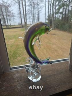 Vintage hand blown Murano Italian art studio glass dolphin sculpture statue gold