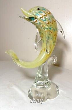 Vintage hand blown Murano Italian art studio glass dolphin sculpture statue gold