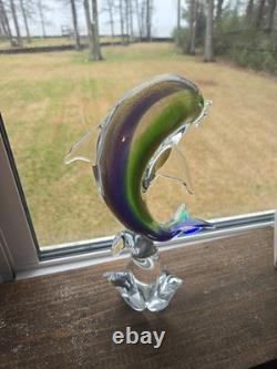 Vintage hand blown Murano Italian art studio glass dolphin sculpture statue gold