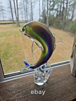 Vintage hand blown Murano Italian art studio glass dolphin sculpture statue gold