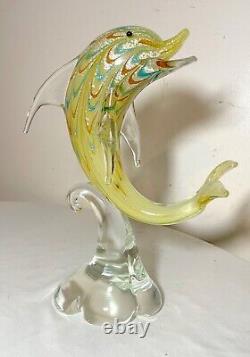 Vintage hand blown Murano Italian art studio glass dolphin sculpture statue gold