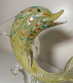 Vintage hand blown Murano Italian art studio glass dolphin sculpture statue gold