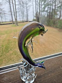 Vintage hand blown Murano Italian art studio glass dolphin sculpture statue gold