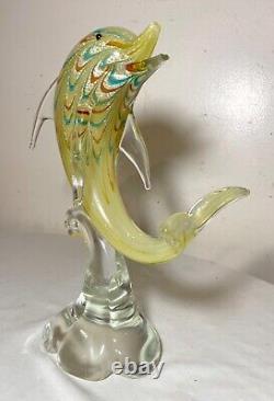 Vintage hand blown Murano Italian art studio glass dolphin sculpture statue gold