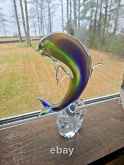 Vintage hand blown Murano Italian art studio glass dolphin sculpture statue gold