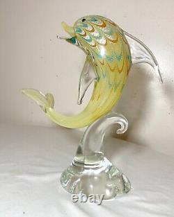 Vintage hand blown Murano Italian art studio glass dolphin sculpture statue gold