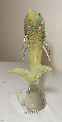 Vintage hand blown Murano Italian art studio glass dolphin sculpture statue gold