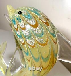 Vintage hand blown Murano Italian art studio glass dolphin sculpture statue gold