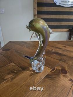 Vintage hand blown Murano Italian art studio glass dolphin sculpture statue gold