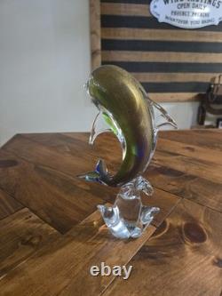 Vintage hand blown Murano Italian art studio glass dolphin sculpture statue gold