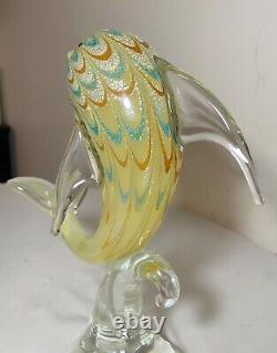 Vintage hand blown Murano Italian art studio glass dolphin sculpture statue gold