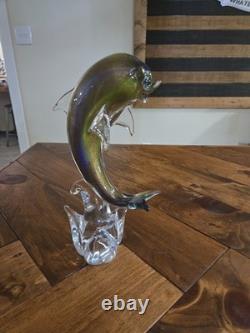 Vintage hand blown Murano Italian art studio glass dolphin sculpture statue gold
