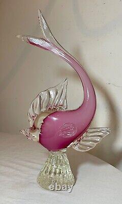 Vintage hand blown Murano Italian art studio glass pink fish sculpture statue