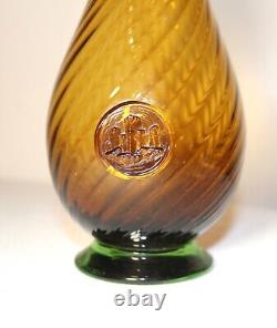 Vintage hand blown Murano Italian green amber swirled ribbed art glass decanter