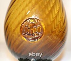 Vintage hand blown Murano Italian green amber swirled ribbed art glass decanter