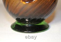 Vintage hand blown Murano Italian green amber swirled ribbed art glass decanter