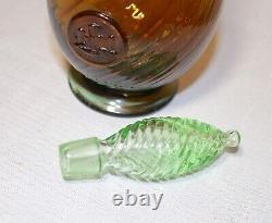 Vintage hand blown Murano Italian green amber swirled ribbed art glass decanter