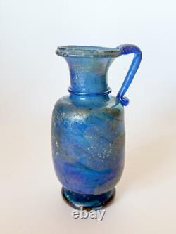 Vintage hand blown Murano Seguso Italian iridescent blue Scavo style Glass Vase