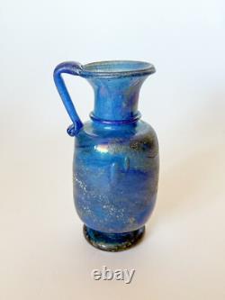 Vintage hand blown Murano Seguso Italian iridescent blue Scavo style Glass Vase