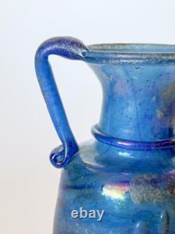 Vintage hand blown Murano Seguso Italian iridescent blue Scavo style Glass Vase