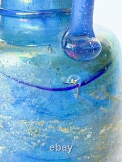 Vintage hand blown Murano Seguso Italian iridescent blue Scavo style Glass Vase