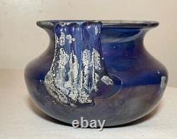 Vintage hand blown Murano Seguso Italian iridescent blue Scavo style Glass Vase