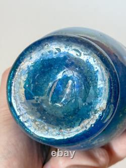Vintage hand blown Murano Seguso Italian iridescent blue Scavo style Glass Vase