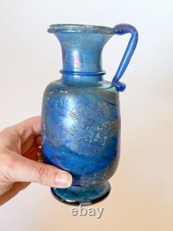 Vintage hand blown Murano Seguso Italian iridescent blue Scavo style Glass Vase