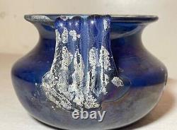 Vintage hand blown Murano Seguso Italian iridescent blue Scavo style Glass Vase