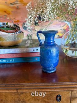 Vintage hand blown Murano Seguso Italian iridescent blue Scavo style Glass Vase
