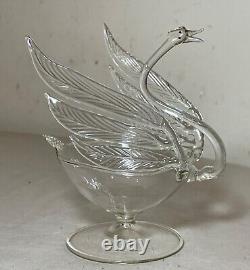 Vintage hand blown Murano art clear glass swan bird salt bowl cellar sculpture