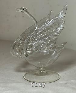 Vintage hand blown Murano art clear glass swan bird salt bowl cellar sculpture