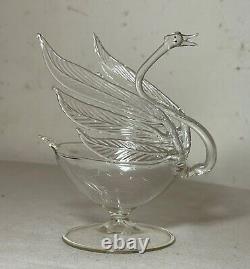 Vintage hand blown Murano art clear glass swan bird salt bowl cellar sculpture