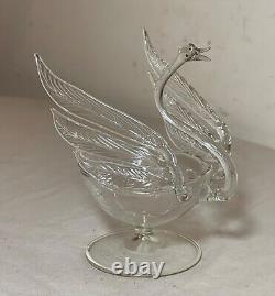 Vintage hand blown Murano art clear glass swan bird salt bowl cellar sculpture