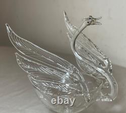 Vintage hand blown Murano art clear glass swan bird salt bowl cellar sculpture