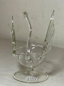 Vintage hand blown Murano art clear glass swan bird salt bowl cellar sculpture