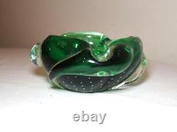 Vintage hand blown Murano control bubble art glass cigarette cigar ashtray Italy