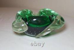 Vintage hand blown Murano control bubble art glass cigarette cigar ashtray Italy