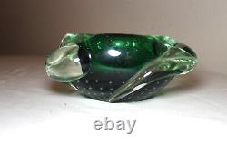 Vintage hand blown Murano control bubble art glass cigarette cigar ashtray Italy