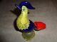Vintage hand blown Murano glass colorful rooster 1950 thick mold gold leaf