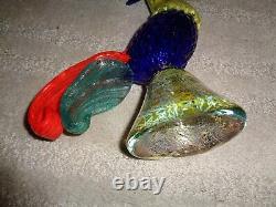 Vintage hand blown Murano glass colorful rooster 1950 thick mold gold leaf