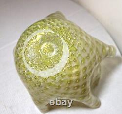 Vintage hand blown Murano glass handkerchief controlled bubble green vase bowl